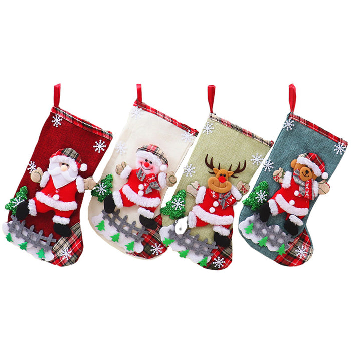Wholesale Christmas Stocking Gift Bag Linen Old People Snowman Large Children Candy Bag Gift Bag Christmas Tree Hanging Ornaments