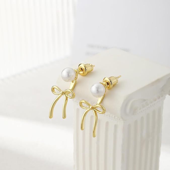 Wholesale New pearl bow earrings silver ribbon earrings hanging pearl high-end earrings