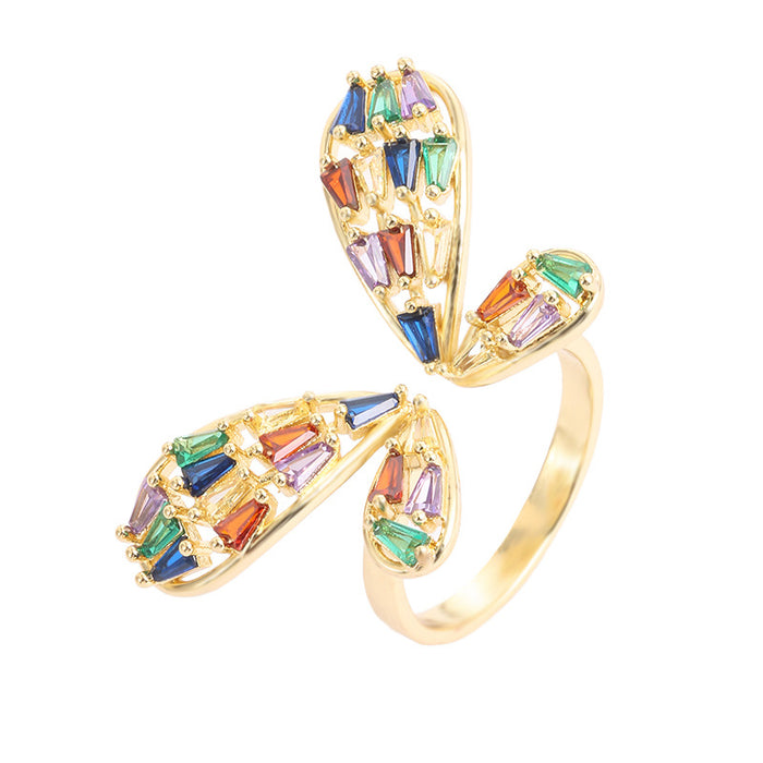 Wholesale Copper Zircon Butterfly Adjustable Ring Gold+ White Fashion Jewelry Accessory