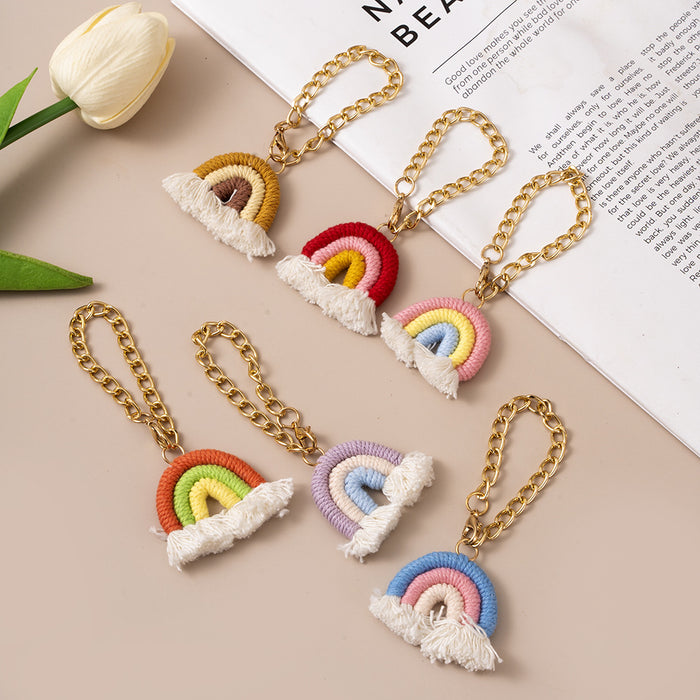 Wholesale Rainbow pendant, handmade cotton thread woven bag, car hanging accessory, specially designed for keys