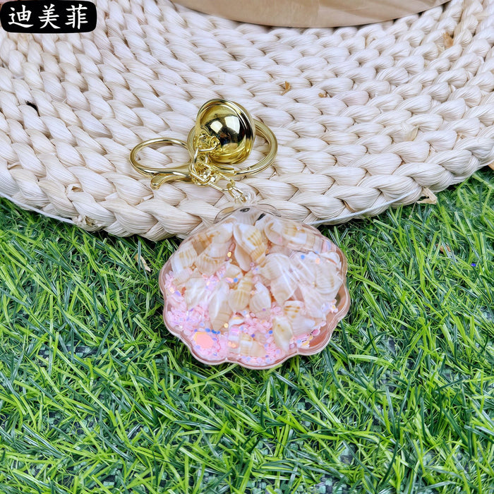 Wholesale Creative Acrylic Oil Shell Conch Exquisite Car Keychain Cute Pink Bag Quicksand Small Pendant Gift