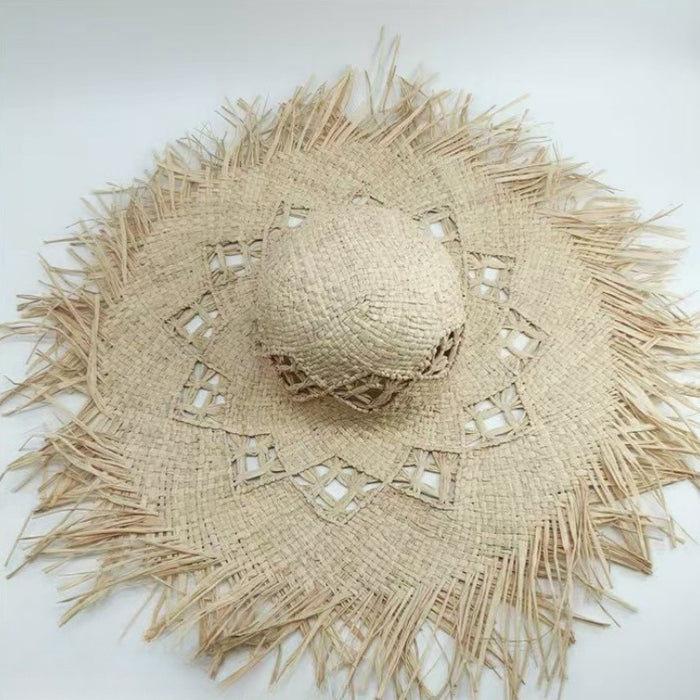 Wholesale Hairy edge of hat, Lafite grass hat, women's beach hat, beach vacation, sun protection and sunshade hat