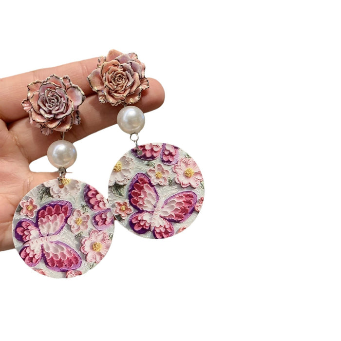 Wholesale Handmade niche design silver needle versatile pink butterfly earrings