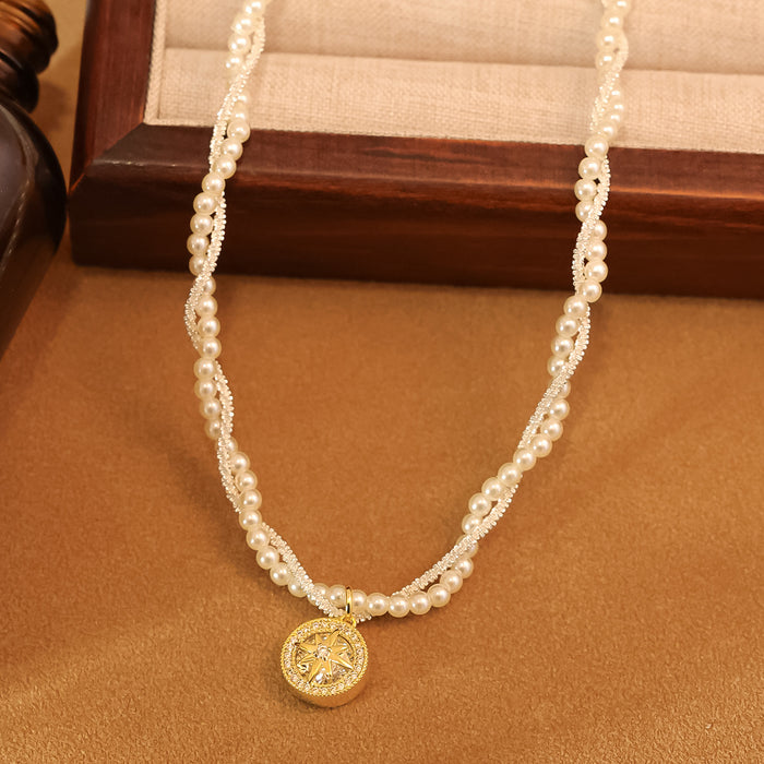 Wholesale Double-layer Wrap Pearl Eight Mans Star Necklace Gold Electroplated Flash Diamond Necklace