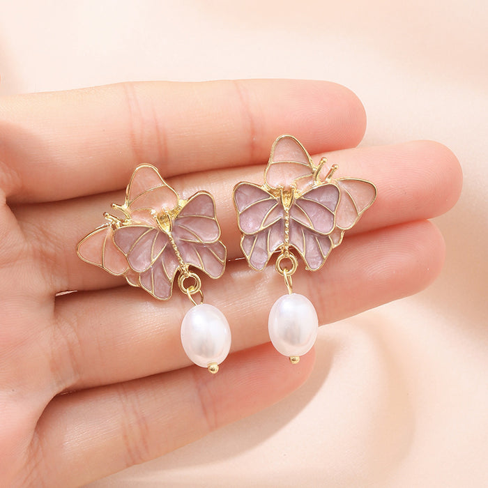 Wholesale Silver needle pearl retro butterfly niche fashion high-end earrings