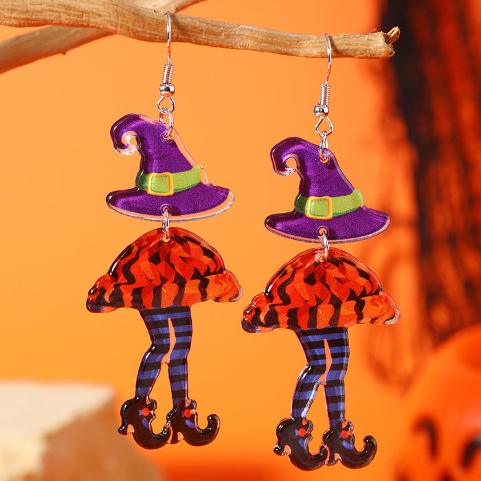 Wholesale Cross-Border European aColorful long-legged witch  creative splicing acrylic double-sided earrings