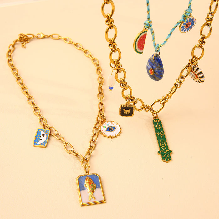 Wholesale Original Design Personalized Stainless Steel Necklace with Drip Oil Fish Eye Pendant Accessory