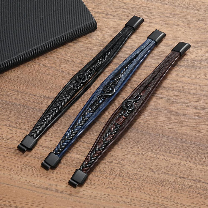 Wholesale Men's Bracelet Music Symbol Simple Leather Multi-layer Bracelet Magnetic Buckle Jewelry