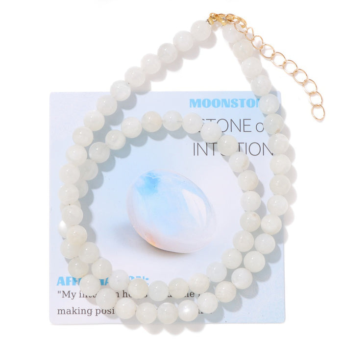 Wholesale 6mm stone bead necklace packaged with an adjustable clasp suitable as a collarbone necklace