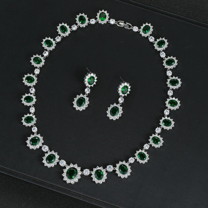 Wholesale Luxury Zircon Necklace Earrings suit  Banquet Jewelry Oval Women' s Holiday Wear