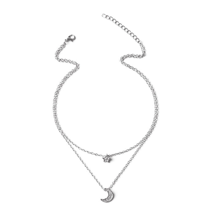 Wholesale Jewelry Full Diamond Multi Layer Star Necklace Fashion Alloy Moon Jewelry Personalized Pendant