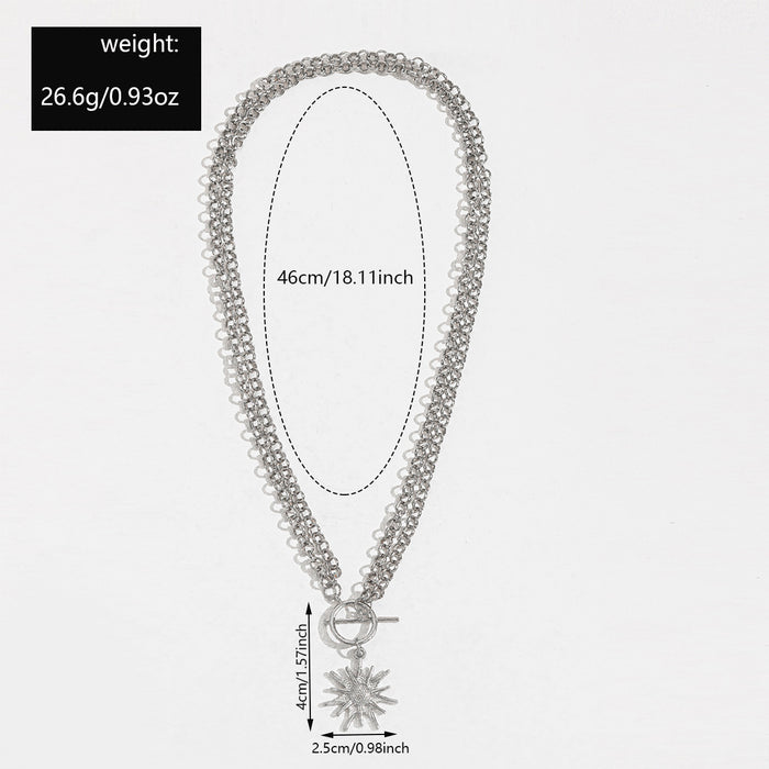 Wholesale Exaggerated jewelry, fashionable alloy thick chain necklace, personalized sun pendant, collarbone chain