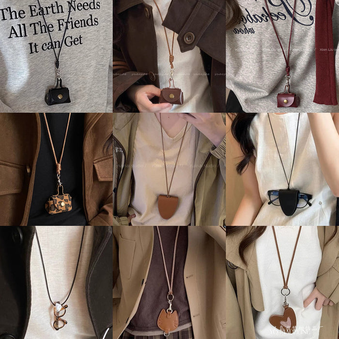 Wholesale Leather Coin Purse Necklace Women's Pendant Earphone Storage Bag