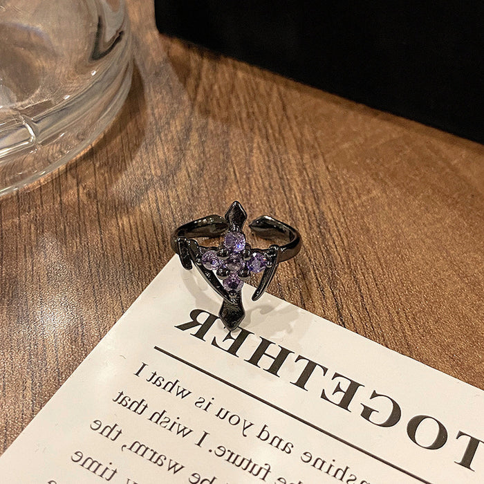 Wholesale Advanced Purple Diamond Series Open Ring Creative, Small and Versatile, Elegant Accessory, Finger Ring