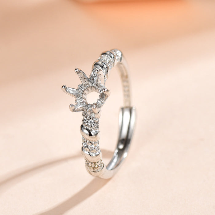 Wholesale Full body pure silver antique gold winding set with diamonds 6.3mm round DIY hollow holder Huazi diamond ring