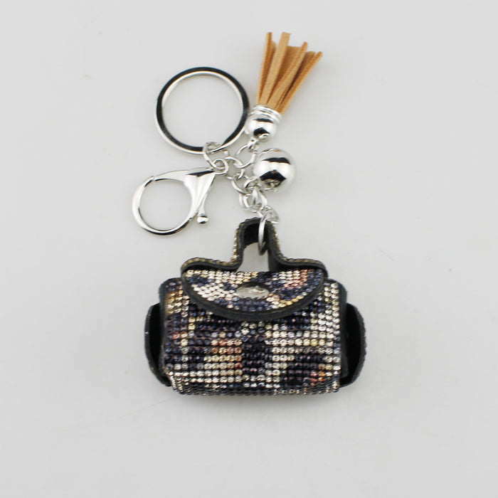 Wholesale Fashion Crystal Studded Print Coin Purse Keychain Bag Charm With Tassel