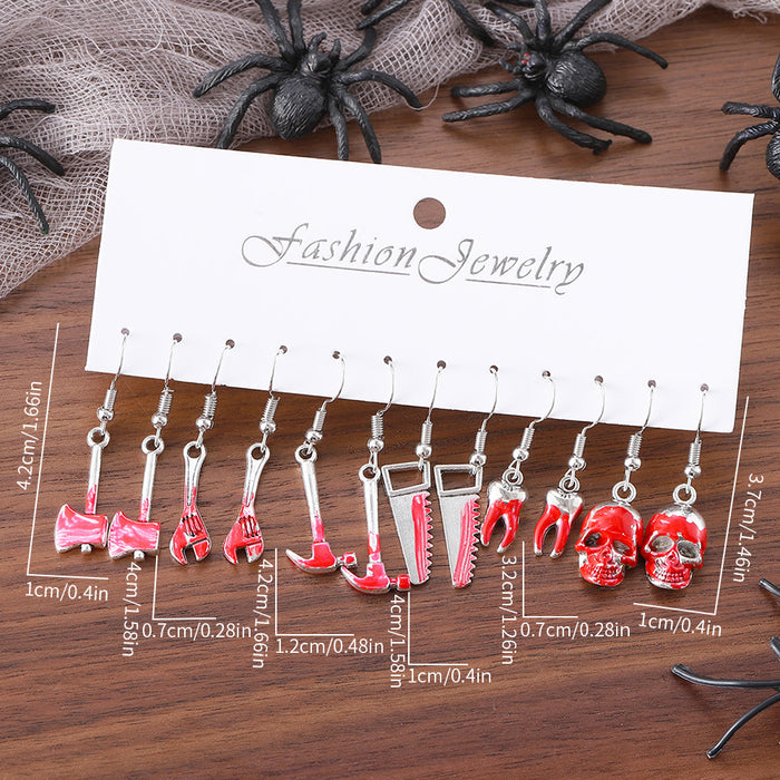 Wholesale Festival Hot Sale Simulation Blood Tool Skull Pendant Earrings Funny  Earrings suit