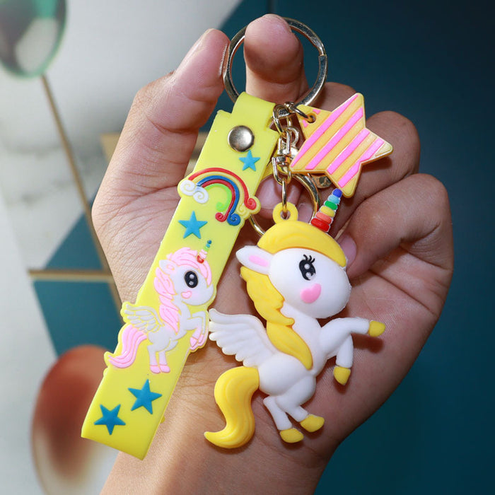 Wholesale Trendy Rainbow Unicorn Cartoon Keychain Cute Pony Car Key Accessory Bag Charm Gift