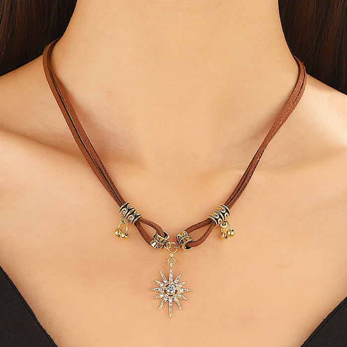 Wholesale  choker necklace brown leather necklace female niche Sun double-layer clavicle chain