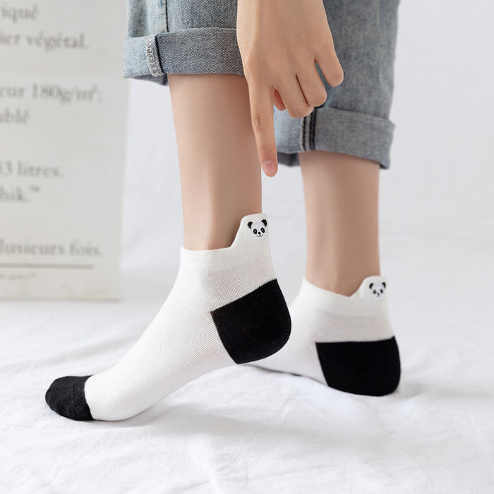 Wholesale Embroidered invisible socks, black and white striped boat socks, cartoon cotton short tube socks