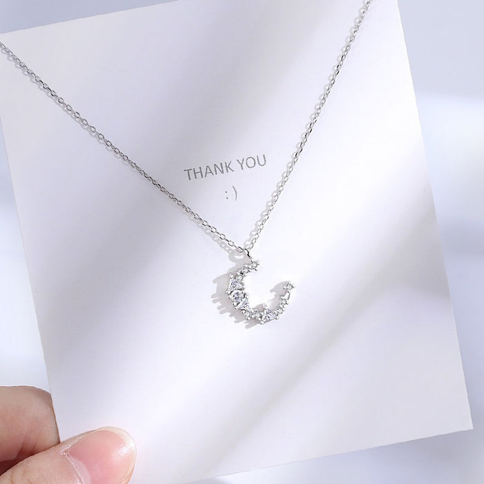 Wholesale diamond irregular crescent moon S925 silver necklace clavicle chain Joker gift
