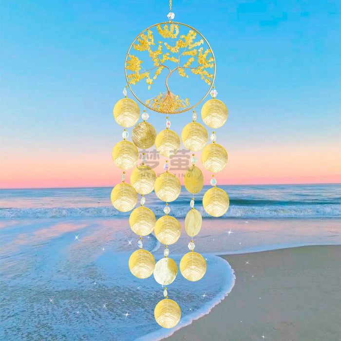 Wholesale Handmade Gold Shell Fortune Tree Wind Chime Home Decor Boutique