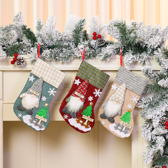 Wholesale Large Christmas Stocking Faceless Old Man Doll Christmas linen socks Candy Bag Gift Bag