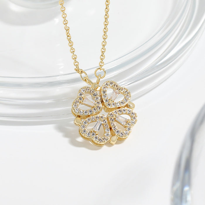Wholesale Niche Design Sense  Heart-Shaped Four-leaf Clover Necklace