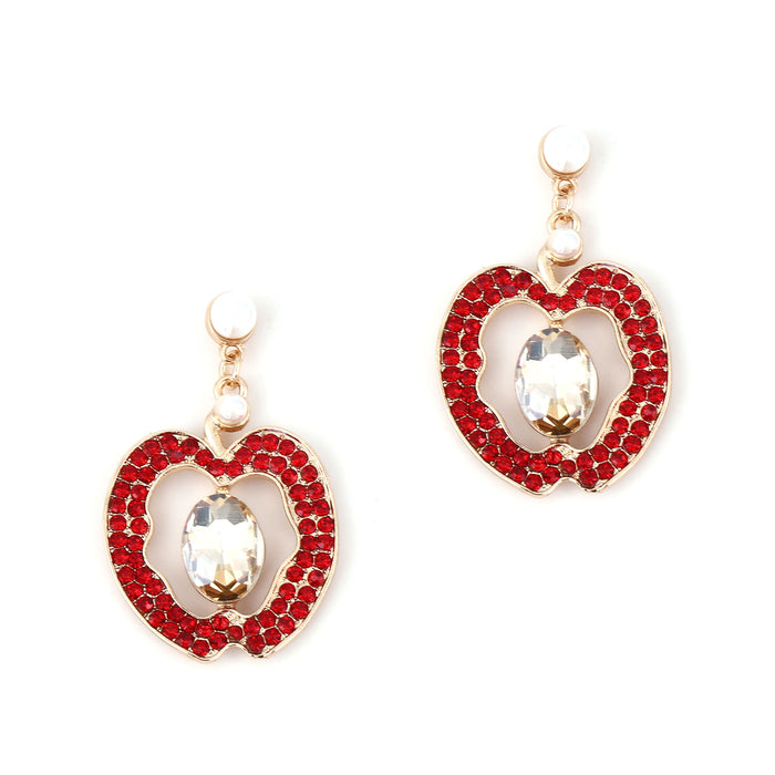 Wholesale personality design fruit Apple hollow alloy diamond earrings