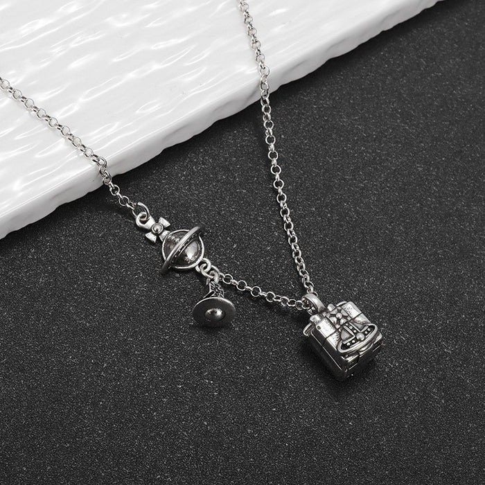 Wholesale Vintage distressed Saturn gift box pendant necklace