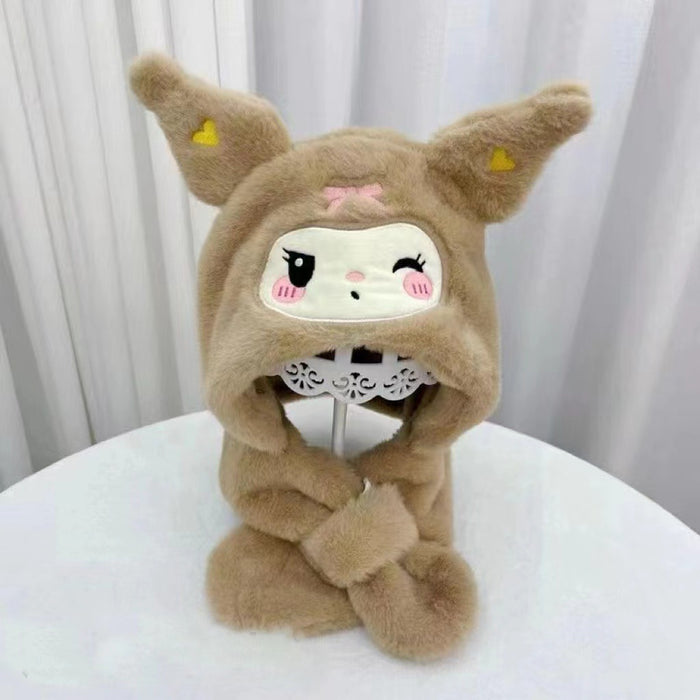 Wholesale Children's hat, scarf, all-in-one hat, thickened warm scarf, two-piece plush hat