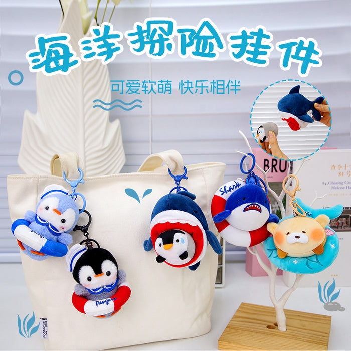 Wholesale Cute Little Shark Pull String Pendant Happy Penguin Keychain Plush Toy Bag Pendant Gift