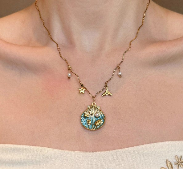 Wholesale Baroque pearl crescent silver necklace summer color zircon moon clavicle necklace