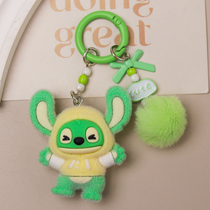 Wholesale Cute cartoon character flocked keychain