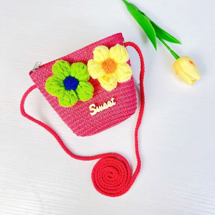 Wholesale Straw Woven Floral Crossbody Bag for Girls Cute Summer Purse