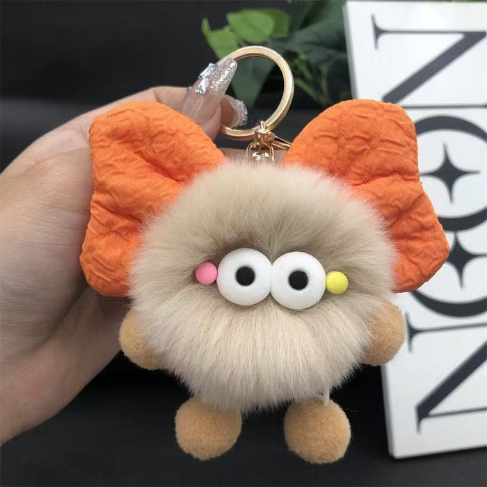 Wholesale Cute plush butterfly knot charcoal ball pendant keychain