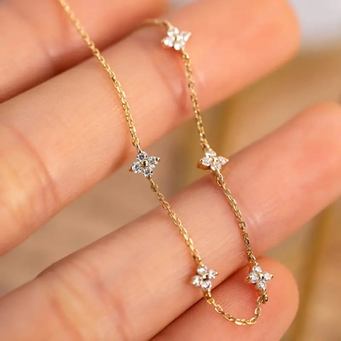 Wholesale Gold Brass Four-Leaf Flower CZ Bracelet Jewelry Accessory