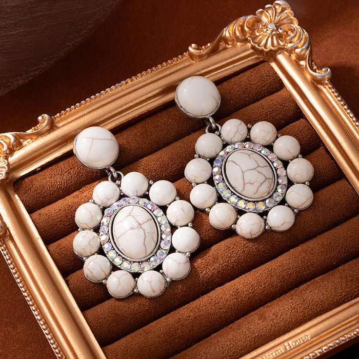 Wholesale Literary retro exaggerated earrings Bohemian style earrings for women trendy personality inlaid turquoise western style earrings