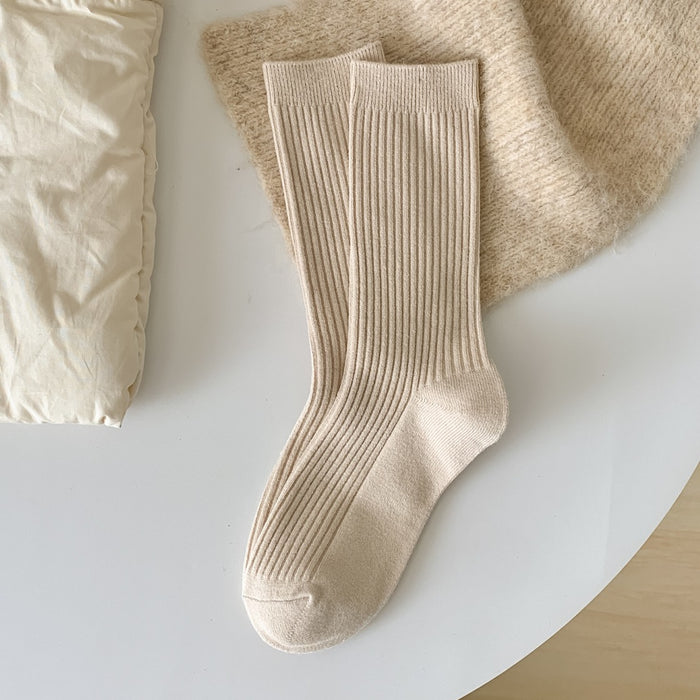 Wholesale Woolen socks in autumn and winter, solid color, vertical stripes, woolen midsole socks, thick and warm, stacked long socks