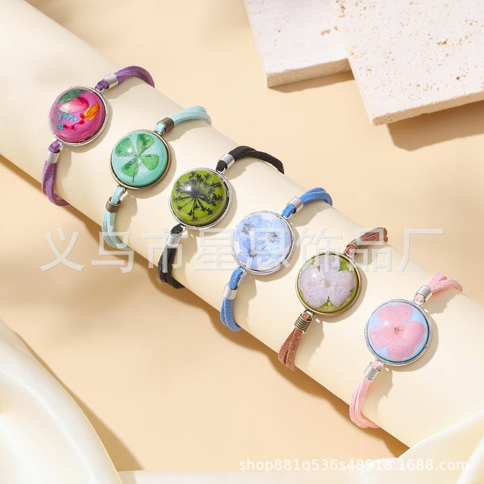 Wholesale Drip resin retro dried clover bracelet popular jewelry
