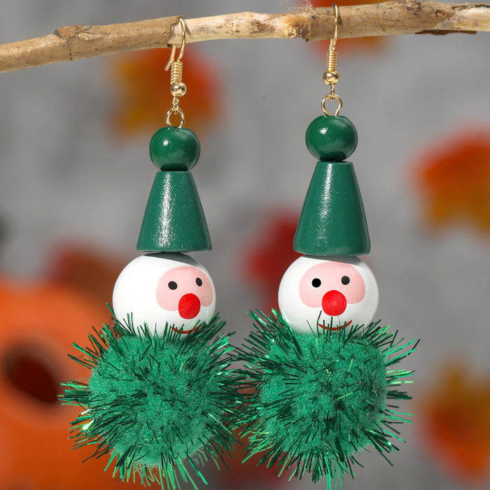 Wholesale Christmas Series Cute Cartoon Ball Clown Wooden Bead Earrings JDC-ES-JunJie005