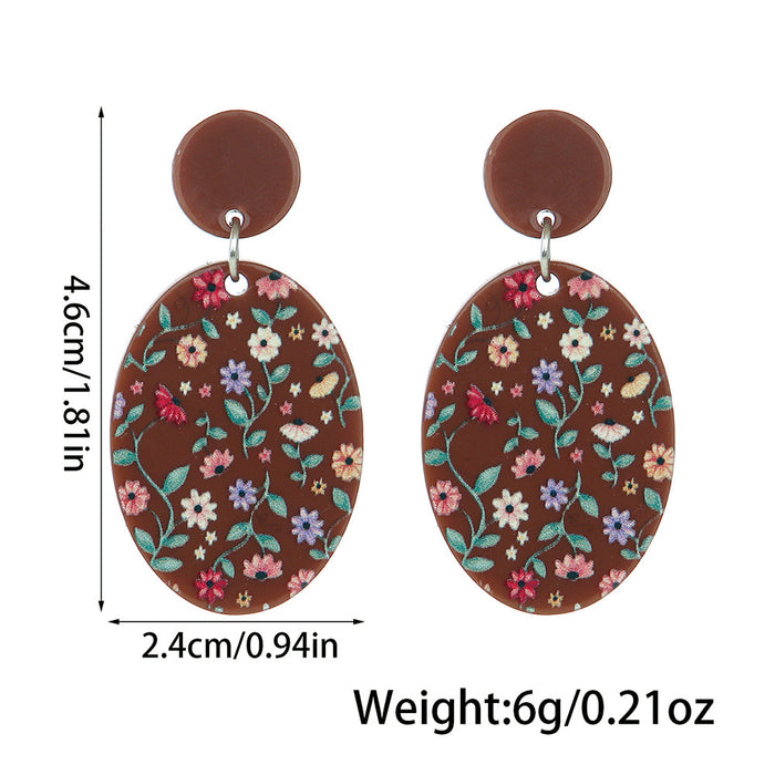 Wholesale Spring Retro Exaggerated Flower Earrings Brown Oval Flower Acrylic Earrings