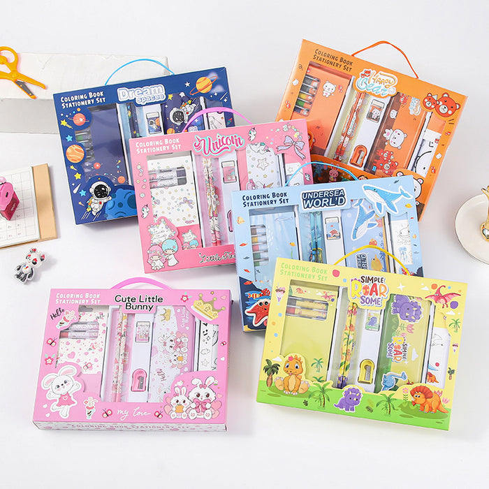 Wholesale Crayon student stationery suit gift box children Ruler Pencil suit Primary School kindergarten prize gift box