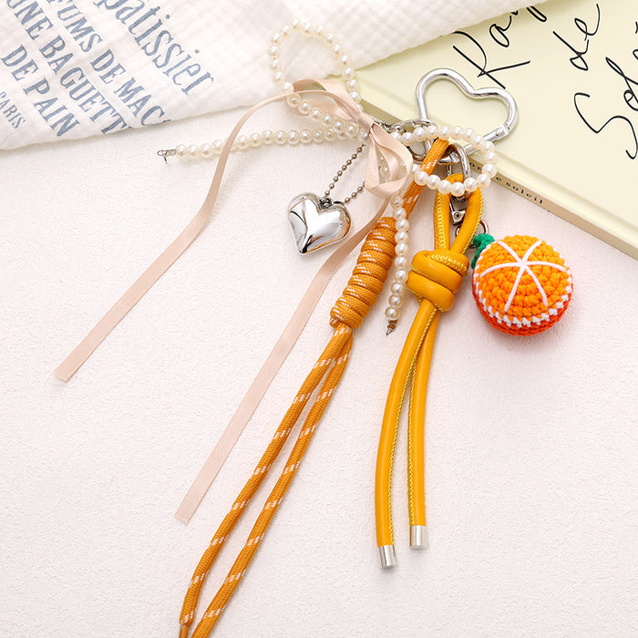 Wholesale New Handmade Crocheted Fruit Bag Pendant Bow Mobile Phone Hanging Chain