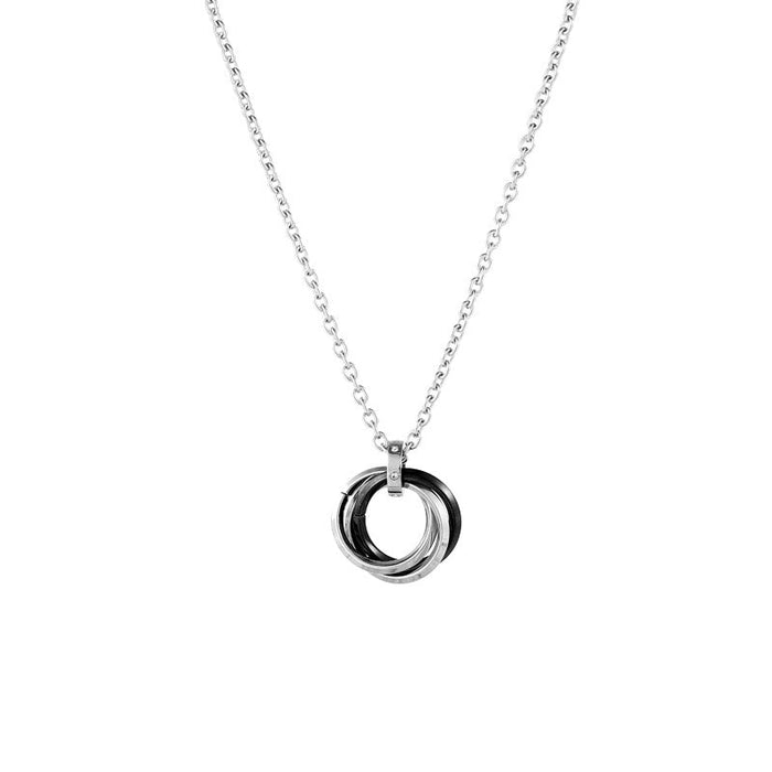 Wholesale Necklace Titanium Steel Three Ring Ring Pendant Hip Hop Sweater Chain (F) JDC-NE-LiL002