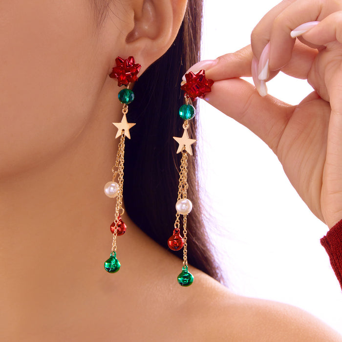 Wholesale Christmas tree snowflake bell earrings new style elk crutch earrings colorful bell Christmas tassel earrings
