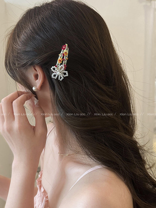 Wholesale Colorful beaded flower hair clip, new high-end headwear, forehead bangs, side clips with broken hair