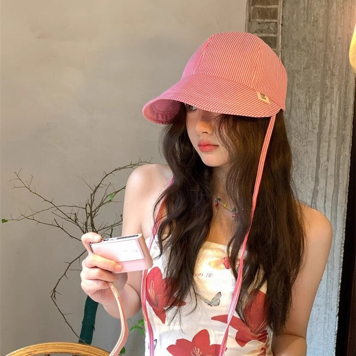 Wholesale Sunshade hat, women's fisherman hat, striped lightweight folding duck tongue hat