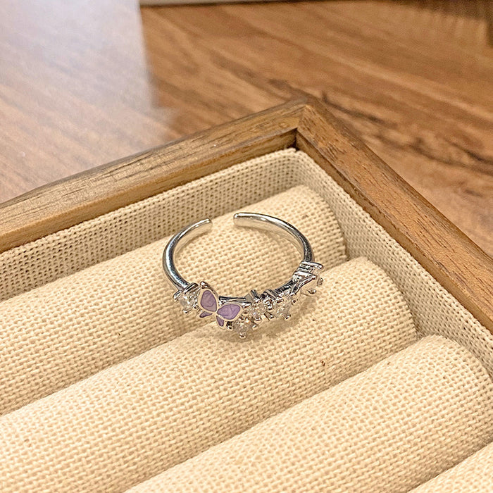 Wholesale Butterfly drop glazed flower ring, niche, high-end, light luxury, personalized, fashionable, exquisite, versatile ring