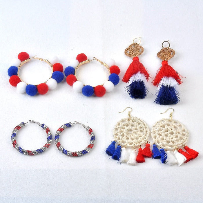 Wholesale American Independence Day Exaggerated Tassel Earrings JDC-ES-XLL003
